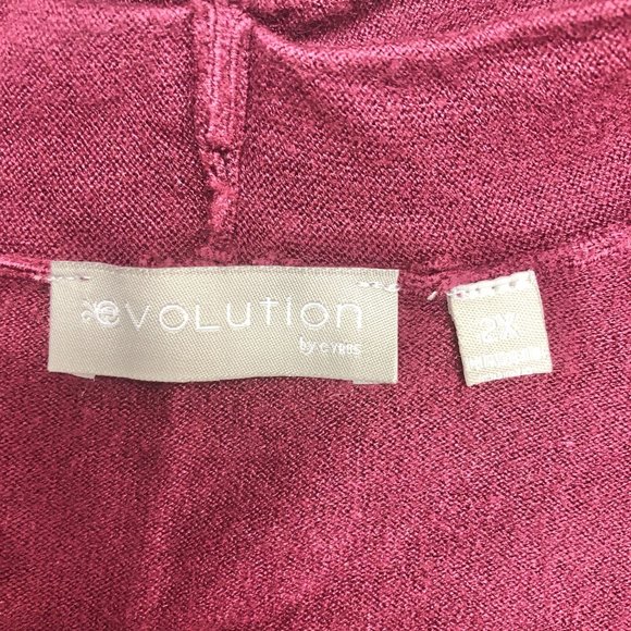 Evolution Women's 2X Burgundy Open Front Sweater Pockets Long Sleeve - Picture 8 of 9